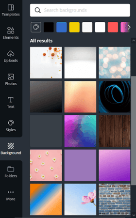 The background images tab of Canva's editor is shown in the picture.