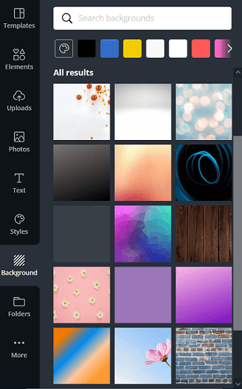 The background images tab of Canva's editor is shown in the picture.