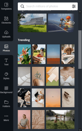 The stock images tab in Canva's editor showing a range of stock images.